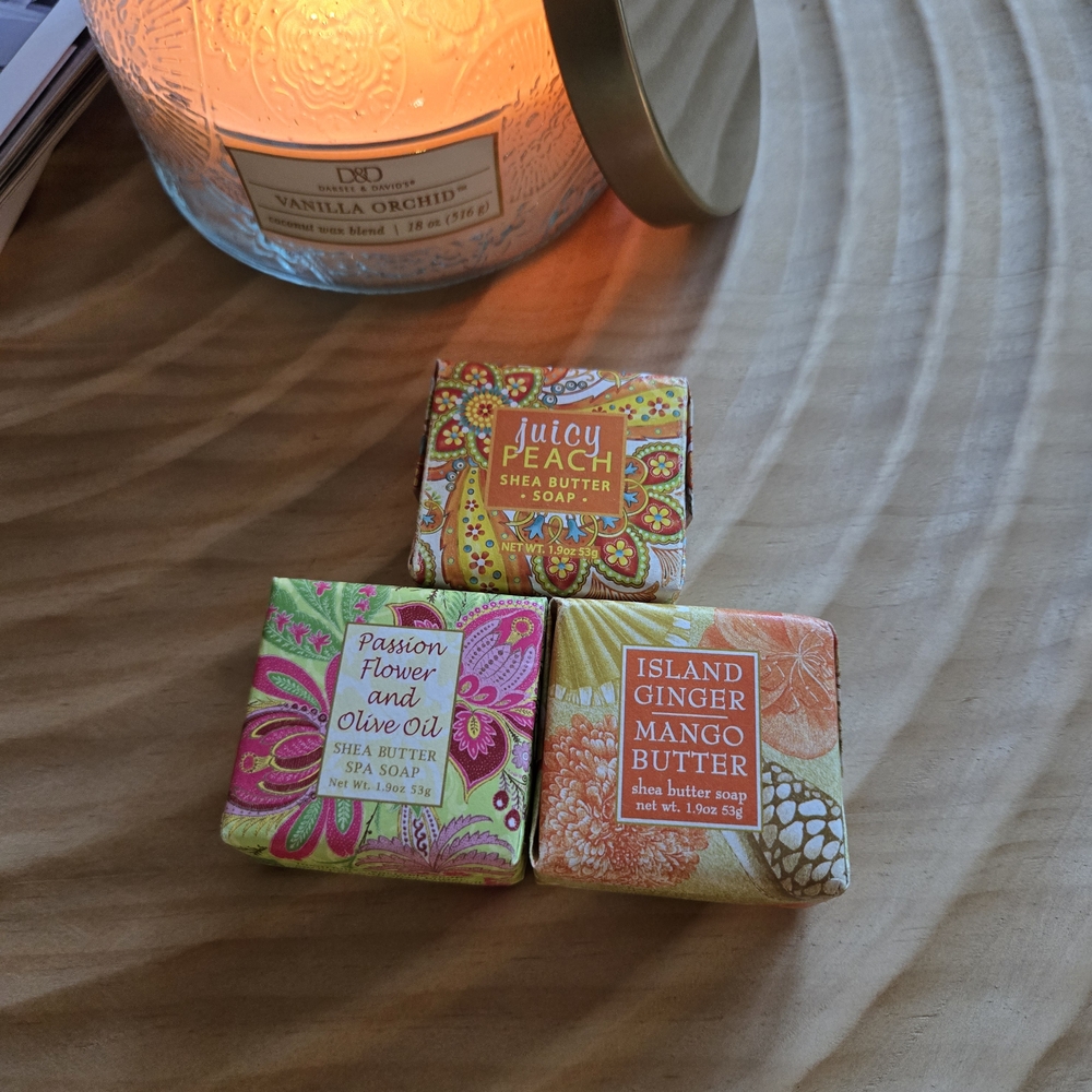 Shea Butter Soap Set ~ Juicy Peach ~ Passion Flower & Olive Oil ~ Island Ginger